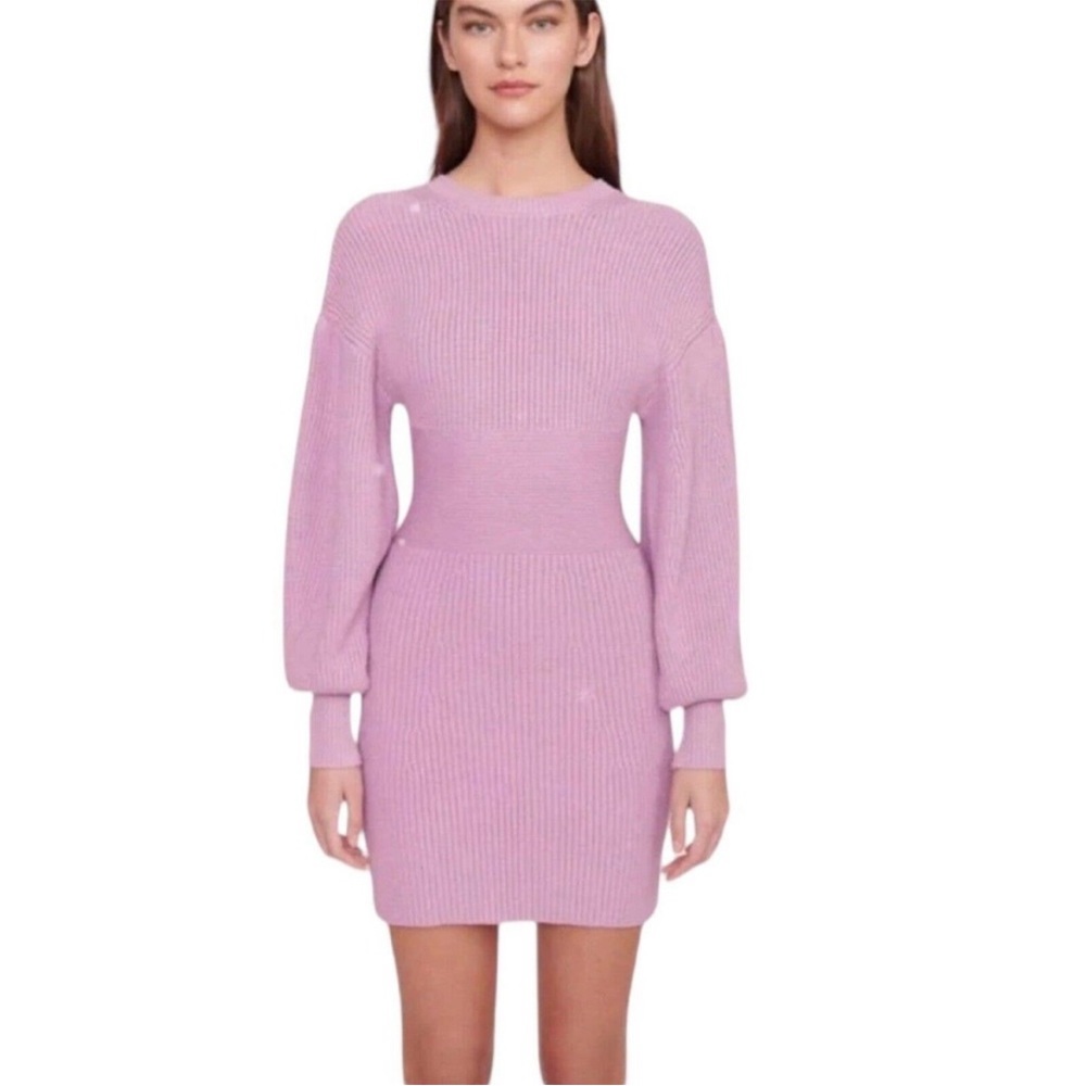 Staud Merylbone Ribbed Puff-Sleeve Minidress